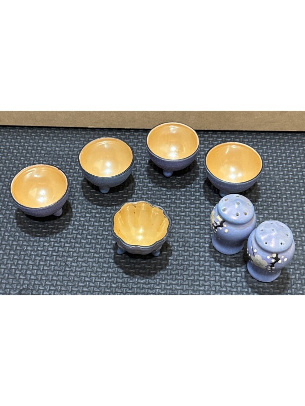 Japanese Lusterware Blue Salt & Pepper Shakers Condiment Bowls | Salt Cellar